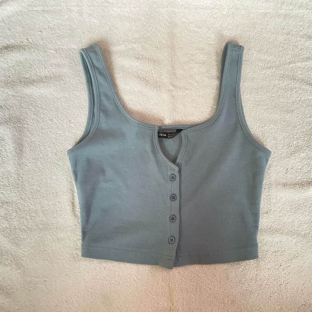 BLUE button up crop top
